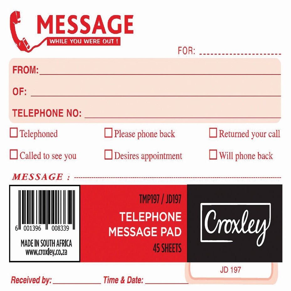 Croxley Telephone Message Pad JD197
