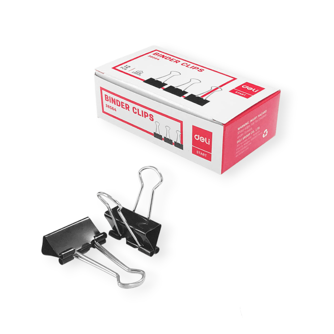 Deli Foldback Binder Clips  25mm (12pc) In Box Black