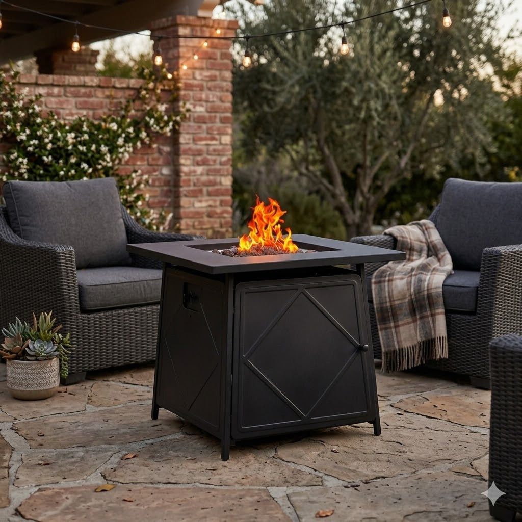 Alva Firetable Outdoor Gas Heater With Lava Rocks and Lid GFT005