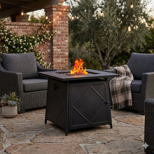 Alva Firetable Outdoor Gas Heater With Lava Rocks and Lid GFT005