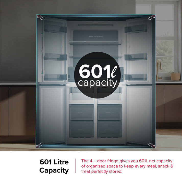 Defy 601L A++ Multidoor Side-by-Side Fridge Grey