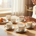 12 Piece Cup & Saucer Set White & Gold