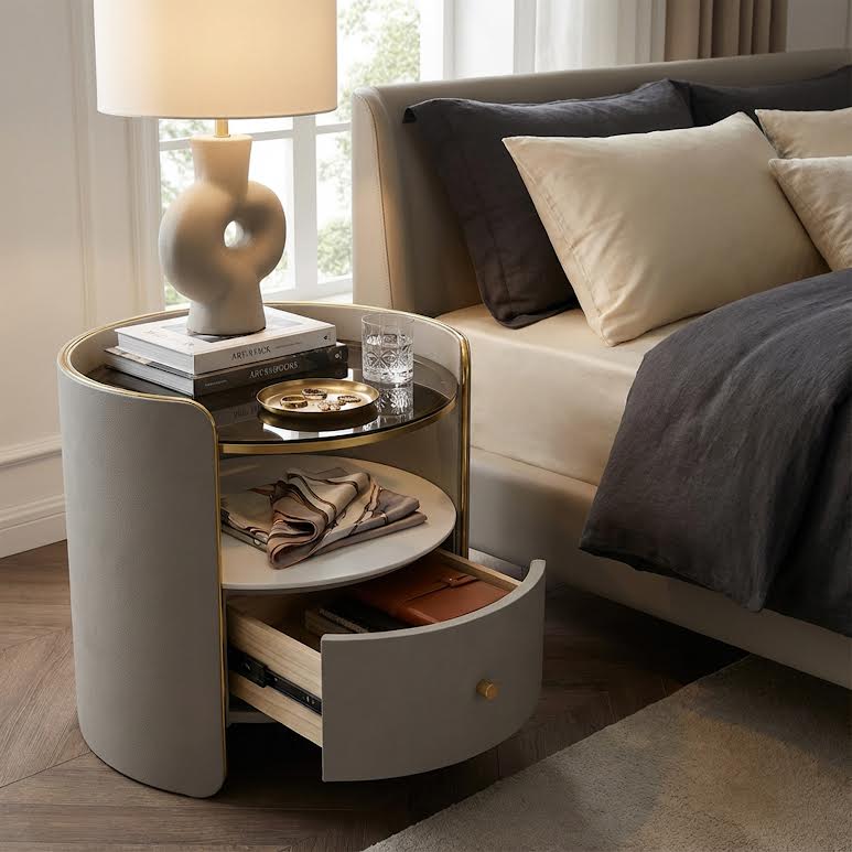 Circular Side Pedestal Grey & Gold