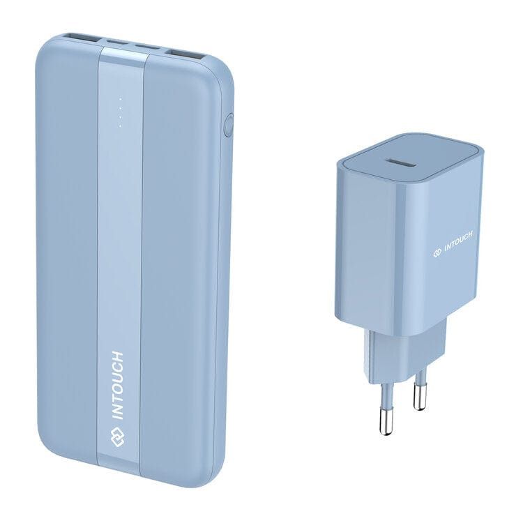 Intouch 10000mAh Power Bank + 20W Wall Charger - Blue
