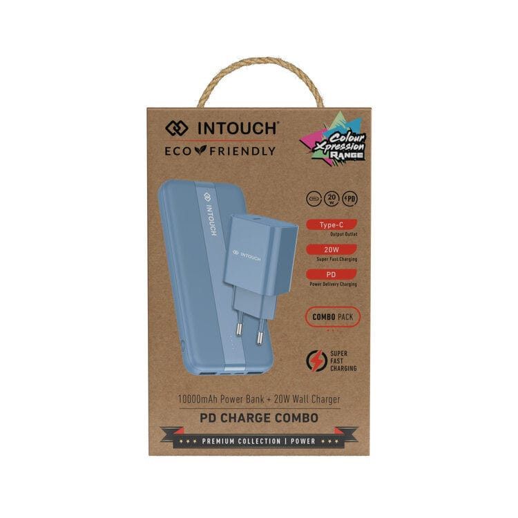 Intouch 10000mAh Power Bank + 20W Wall Charger - Blue