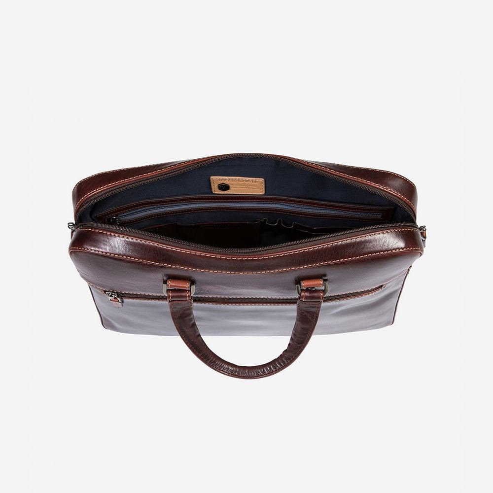 Jekyll & Hide  Slim Zip Top Briefcase Tobacco