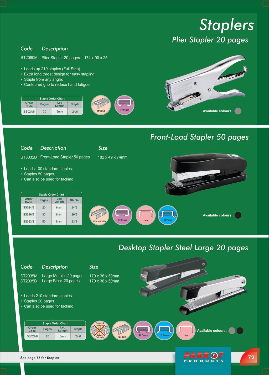 Parrot Front Load Stapler Black 50 Pages ST3032B