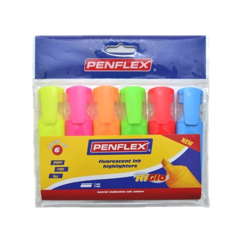 Penflex Fluorescent Ink Highlighters (6 Pouch)