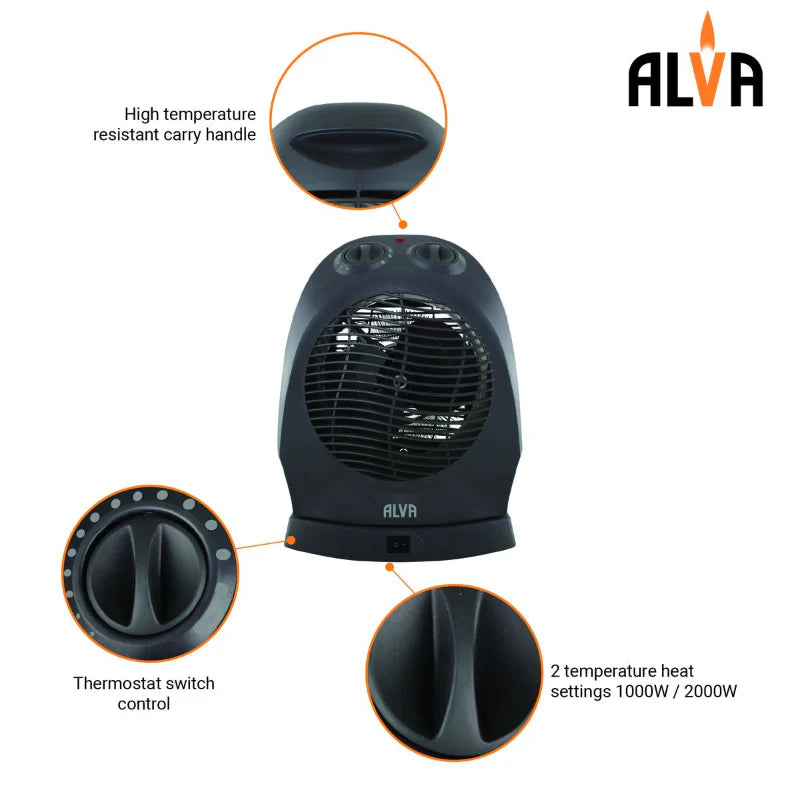 ALVA Electric Fan Heater With Oscillation EIH504 2000W Black