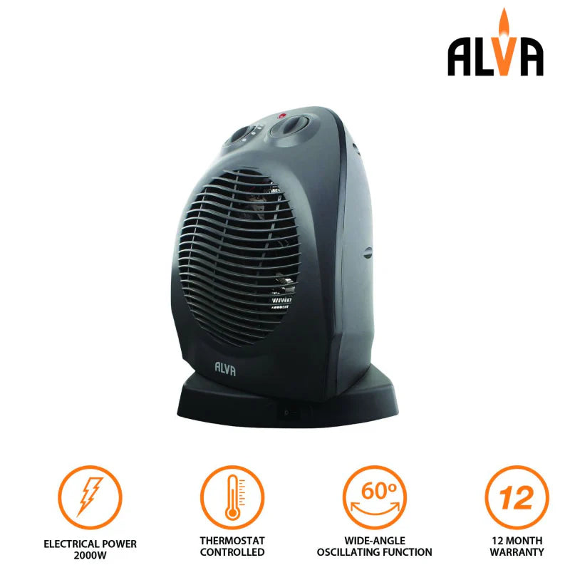 ALVA Electric Fan Heater With Oscillation EIH504 2000W Black