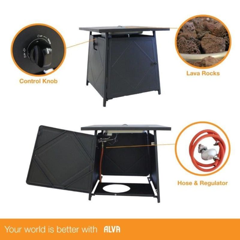 Alva Firetable Outdoor Gas Heater With Lava Rocks and Lid GFT005