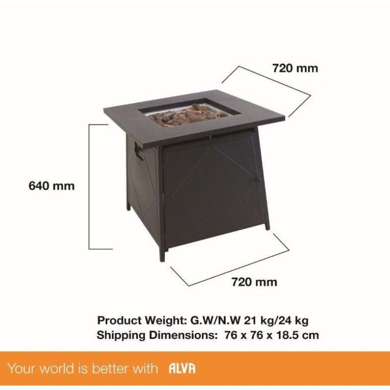 Alva Firetable Outdoor Gas Heater With Lava Rocks and Lid GFT005