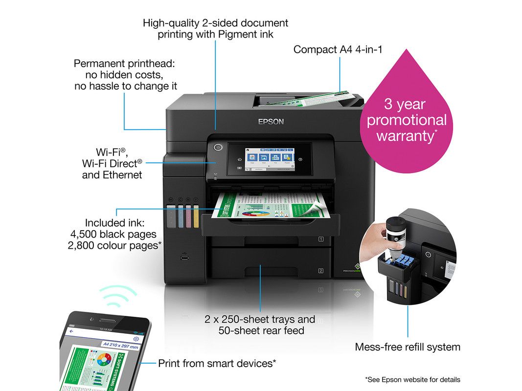 Epson L6550 EcoTank, A4, 4 in 1, Wi-Fi, ADF, Double Sided Printing, Printer