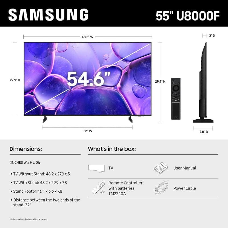 Samsung 55 Inch Crystal UHD 4K Smart TV UA55U8000FKXXA