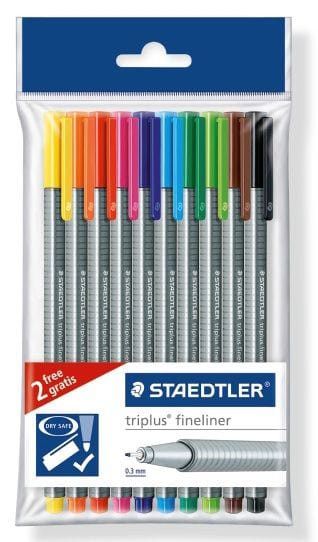 Staedtler Triplus Fineliners Assorted Colours Polybag of 10