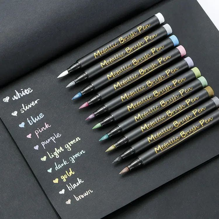 The Art Journey 10 Colour Metallic Brush Pen Set ART019