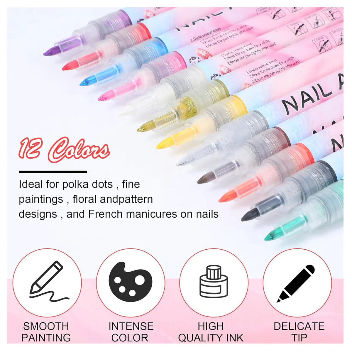 The Art Journey 12 Color 3D Nail Art Pens Set Nail Point Graffiti Dotting Pens ART013