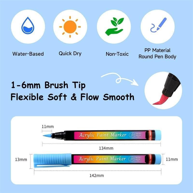 The Art Journey Brush Tip 24 Color Acrylic Paint Marker ART017